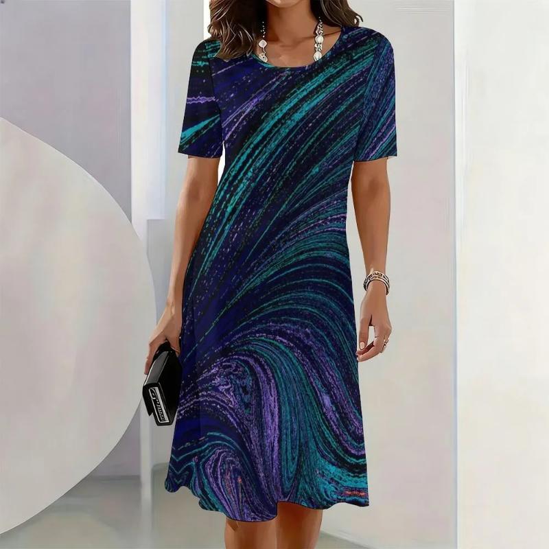 Fashion Women's Crew Neck Dress 3D Casual Color Printing Casual Dress