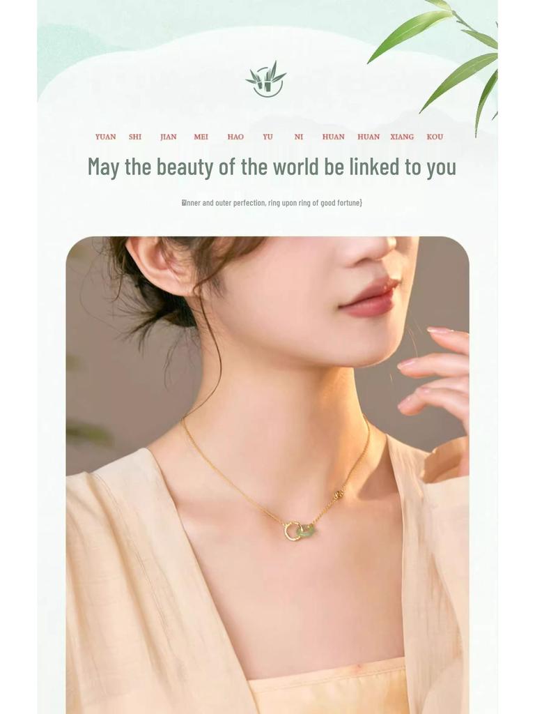 2024 Sterling Silver Bamboo Necklace with Jade Pendant - Elegant Women's Gift for Birthdays & Christmas