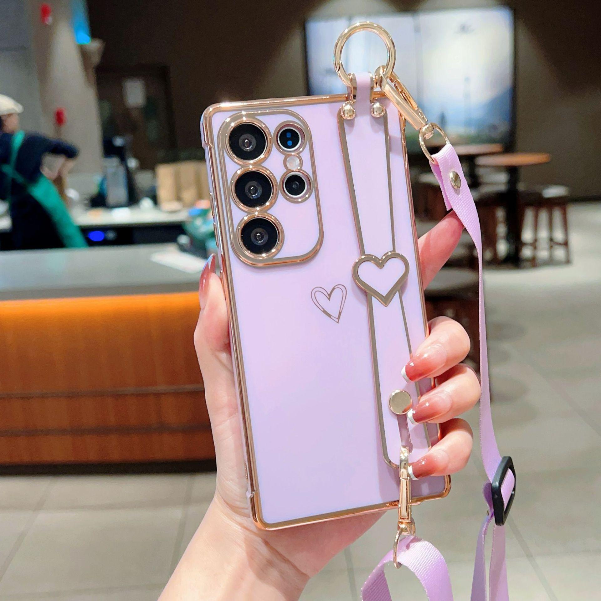 

Гальваническое покрытие Любовь Подходит для чехла для мобильного телефона Samsung S25 Ultra S24FE Ремешок на запястье Подставка Шнурок A56 Защитный чехол Galaxy A56 5G