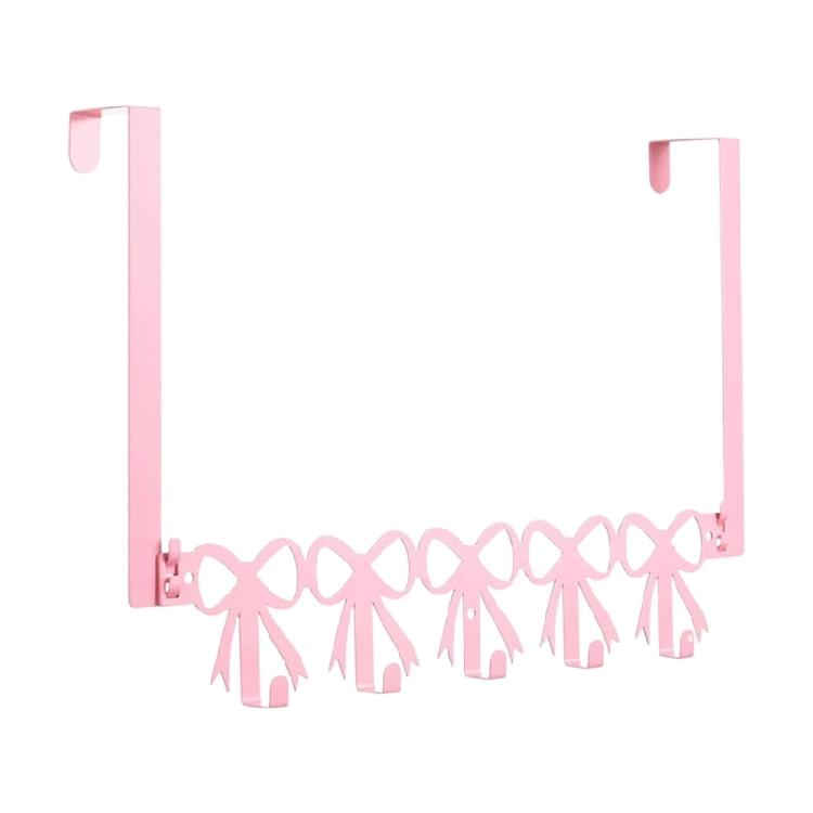Pink Metal Over Door Hook for Clothes Bags Towels Easy Installation Coat Hanger Space Saving Storage Solution