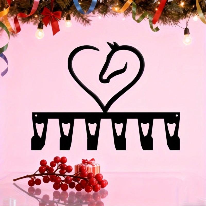 Western Horse Key Holder Wall Decor 6 Hooks Hand Forged Iron Art for Office Entryway Rustic Equestrian Gift