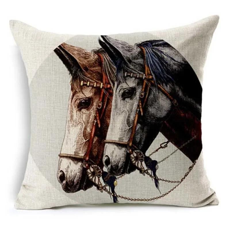 18'' Square Horse Printed Cushion Cover Vintage  Linen Square Pillow Cover  Covers Customized Drop Shipping