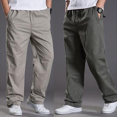 Men's Casual Cotton Pants Straight Pocket Loose Elastic Work Trousers