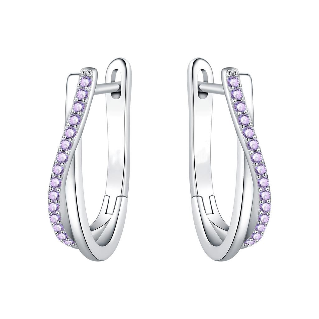 Exquisite Colorful Zircon Hoop Earrings for Women Copper Silver Plated Earrings Jewelry for Wedding Engagement Party