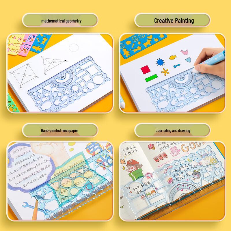 Kids' Multi-functional Stencil Drawing Ruler Set