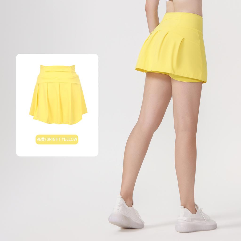() Sports Tennis Skirt Women'S Anti-Light Fitness Skirt Fake Two-Piece Yoga Quick-Drying Pleated Skirt Shorts