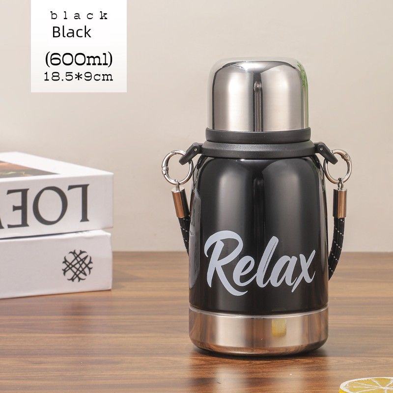 

Outdoor Large-Capacity Thermos Cup for Girls, High-Looking Portable Water Bottle for Students, 316 Stainless Steel Portable Travel Water Cup Black 600ml + Cup Brush