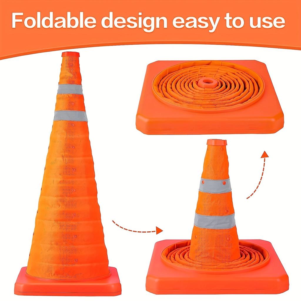 1pc Collapsible Traffic Safety Cones - Reflective Orange Parking Cones with Collar, for Parking Lot/Driveway/Driving Training