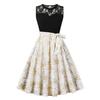 Summer New Retro Dress Lace Crew Neck Sleeveless Stitch Print Pendulum Dress