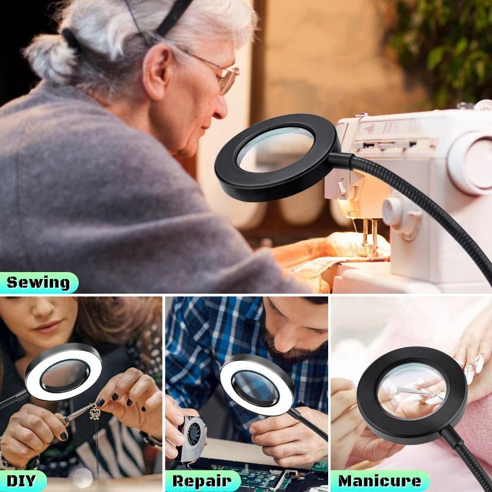 360°Flexible Gooseneck Magnifier with Light 3 Modes Dimmable Lighted Desk Lamp  Electronics Repair