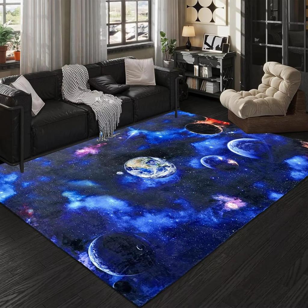 3D Planet Universe Large Area Soft Flannel Carpet Children's Room Play Floor Mat Home Living Room Bedroom Decorative Floor Mat