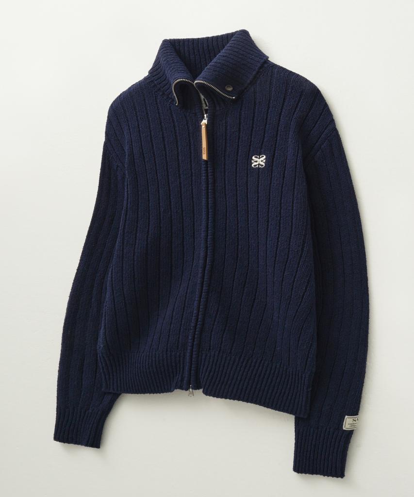 Satur Faro Boucle Knit Zip-Up Navy