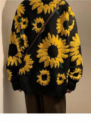 Sonnenblumen-Hirsch Strickpullover: Unisex Retro Lockerer Pullover für Herbst/Winter.