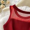 Summer Women Sleeveless Office Business Knitted Sweater Mesh Patchwork Sheath Bodycon Midi Dresses