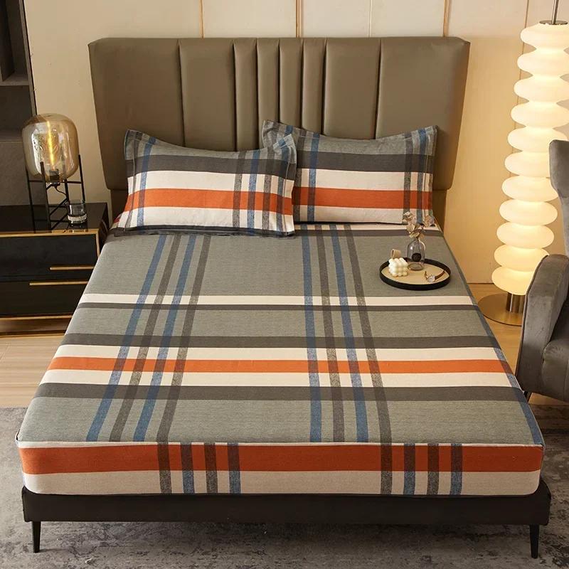 Cute Teddy Bear Pattern Fitted Sheet Set 100% Cotton Anti-slip Mattress Cover with Pillowcases Home Bedding Set for Boys Girls