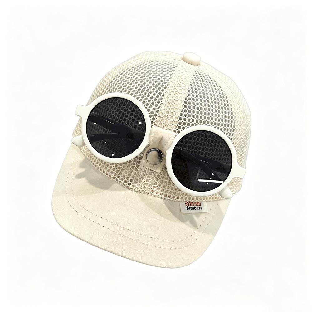Kids Summer Sun Hat Baseball Cap With Sunglasses Mesh Breathable Baby Boy Girl Sun Protection Bucket Hat Toddler Visor Cap