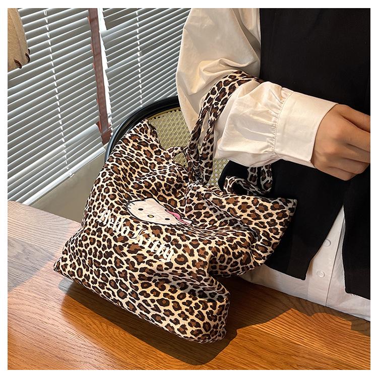 2025 Autumn/Winter Leopard Print Cute Single Shoulder Tote Bag - Large Capacity Shopping Handbag