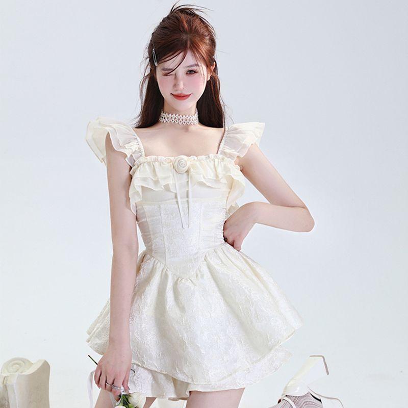 Dopamine Outfits: Rich Girl Style Cake Skirt with Flutter Sleeves – 2K Millennium Sweet & Spicy Women s Dress Set XXL