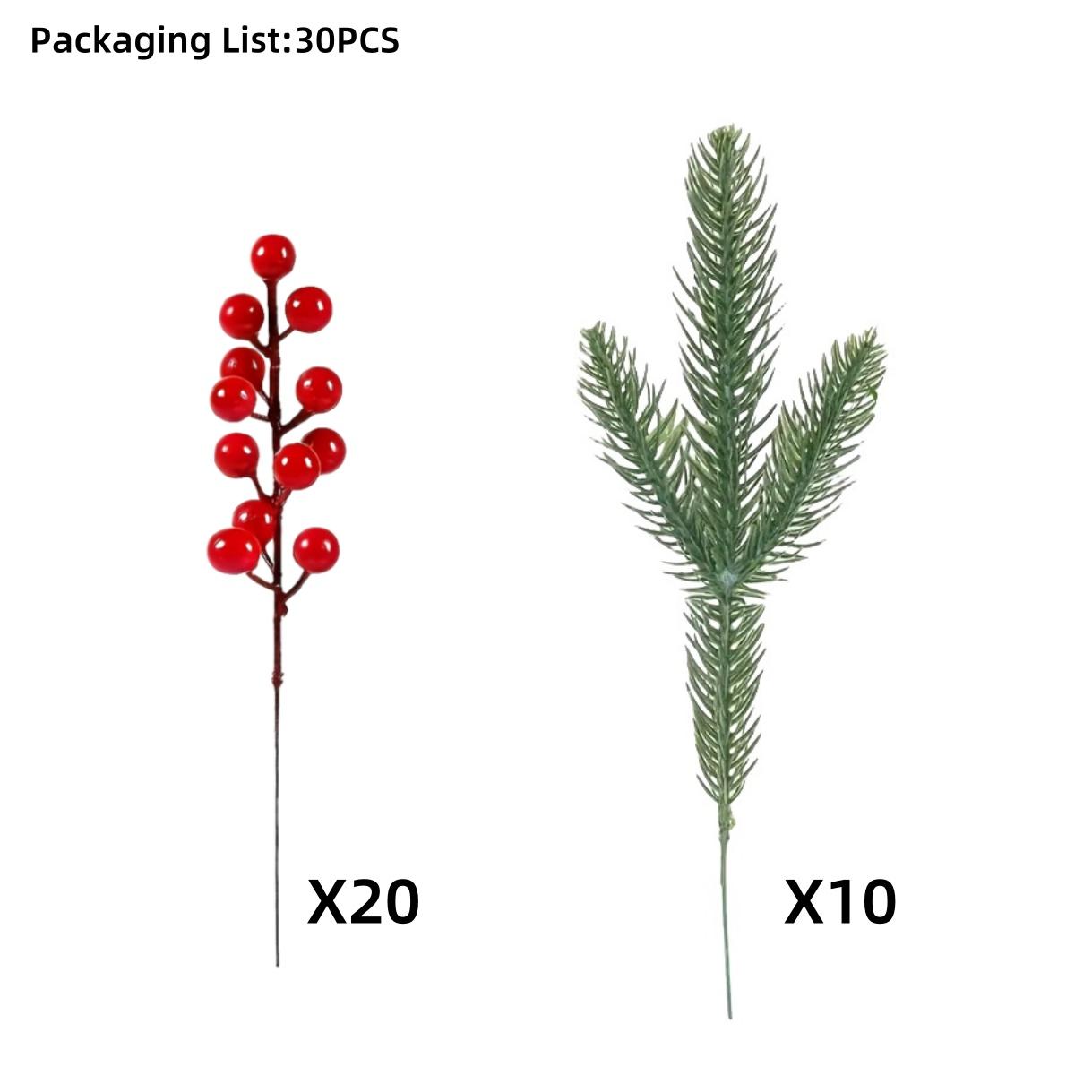 

30 шт. Искусственные рождественские сосновые ветки с красными ягодами, пластик, материалы для изготовления венков своими руками для домашнего праздничного декора