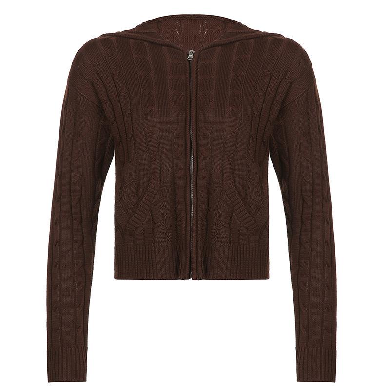 Ležérní mikina s kapucí Dámská Podzim Zima Dlouhý rukáv Základní pletený svetr Bunda pro ženy Módní Jednobarevné Zapínací kardigany Kabáty Dámské oblečení 25067