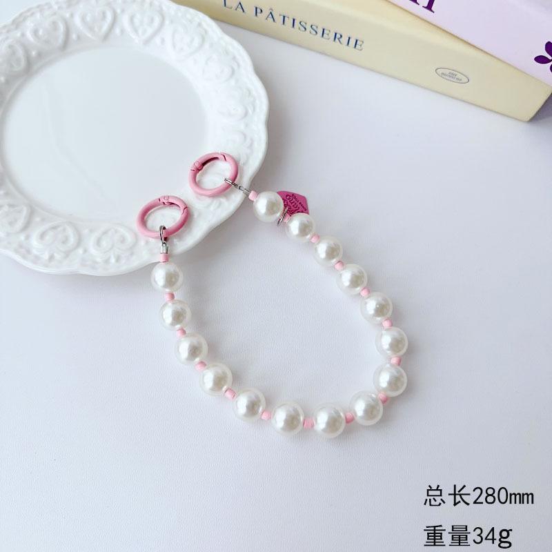 Korean and Japanese Style INS Solid Color Beaded Chain Phone Case Lanyard Handheld Wrist Strap Pendant Decoration Universal Phone Case