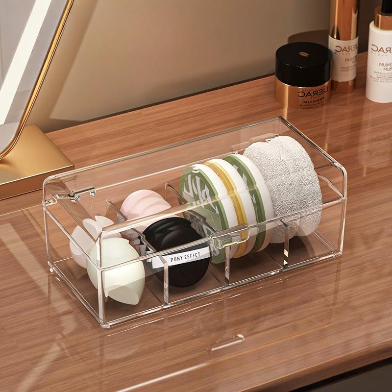 Belüfteter Acryl-Make-up-Organizer mit Trennwänden, Schimmelresistente Aufbewahrungsbox für Puffs, Pinsel, Lippenstifte, Schminkregal für Schlafzimmer