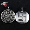 Tibetan Silver Alloy Bagua Pendant Charm with Zodiac & Swastika Design