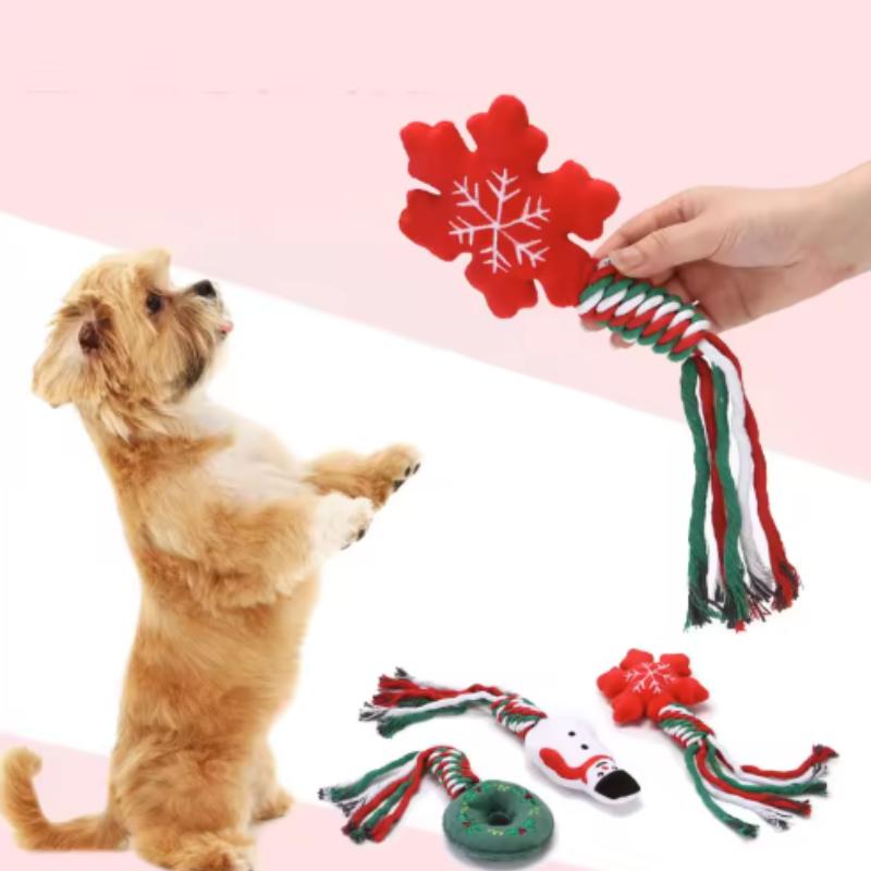 Dog Squeakey Chew Toys Christmas Cotton Ropes Knot Molar Bite Toy Funny Cute Puppies Cat Interactive Toy Xmas Gift Pets Supplie