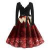 Women's Vintage Classic Dress Long Sleeve Valentine's Day Print V-neck Swing Dress