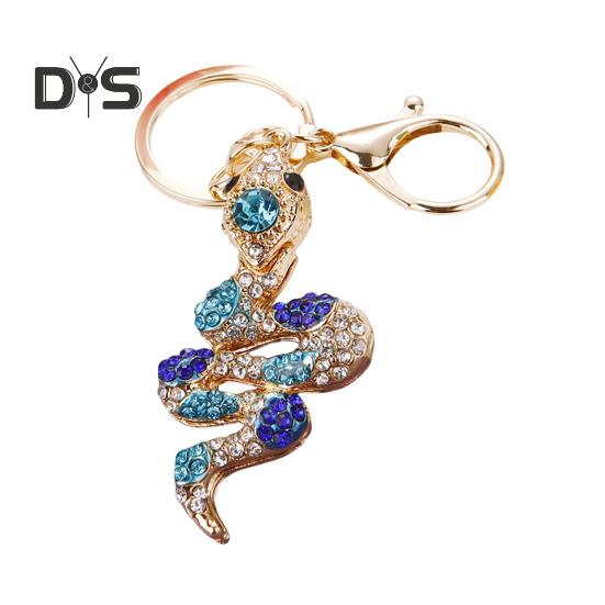 

Брелок для ключей со стразами в форме змеи, декоративный держатель для ключей в машину, сумка для багажа, брелок, аксессуары синий