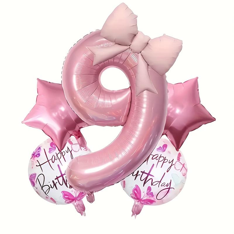 6pcs Happy Birthday Bow Tie Foil Balloons 32inch Pink Number 1-9 Balloons for Kids Girls Birthday Anniversary Party Decora Gift