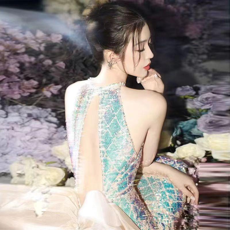 Fishtail Evening Dress 1011 New Temperament Long Light Luxury Niche Thin Neck Engagement Toast Banquet