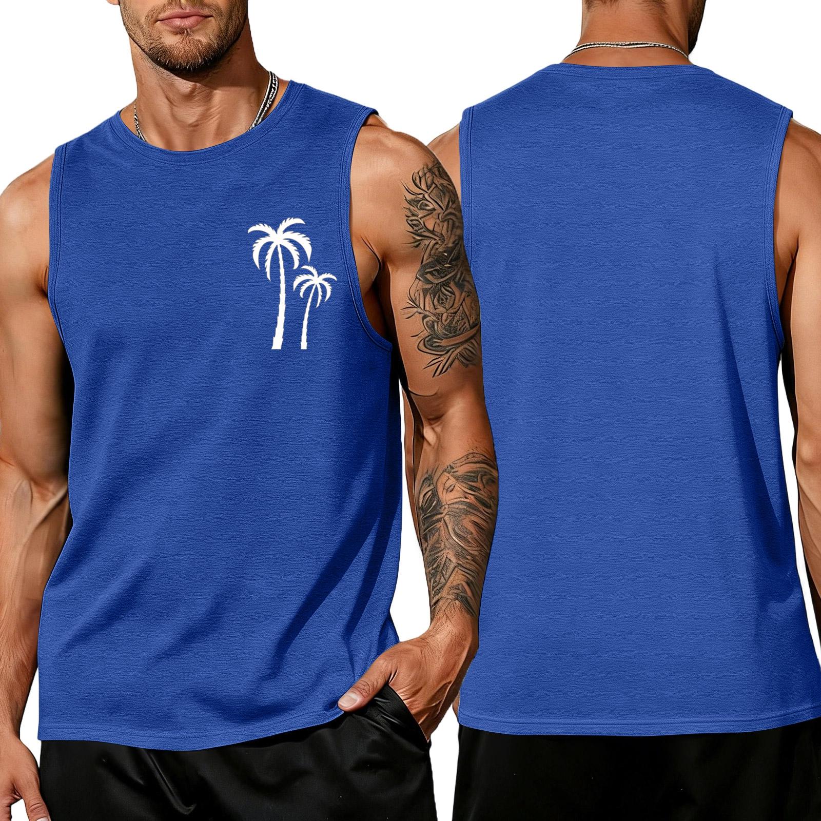

Men’s Sleeveless Crewneck Tank Top with Tree Print Casual Relaxed Fit Soft Cotton Shirt for Summer M синий