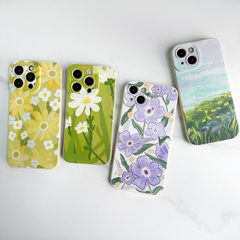 Oil Painting Flowers Apple 15 Mobile Phone Case, Suitable for iPhone 13promax, All-inclusive Soft Shell.