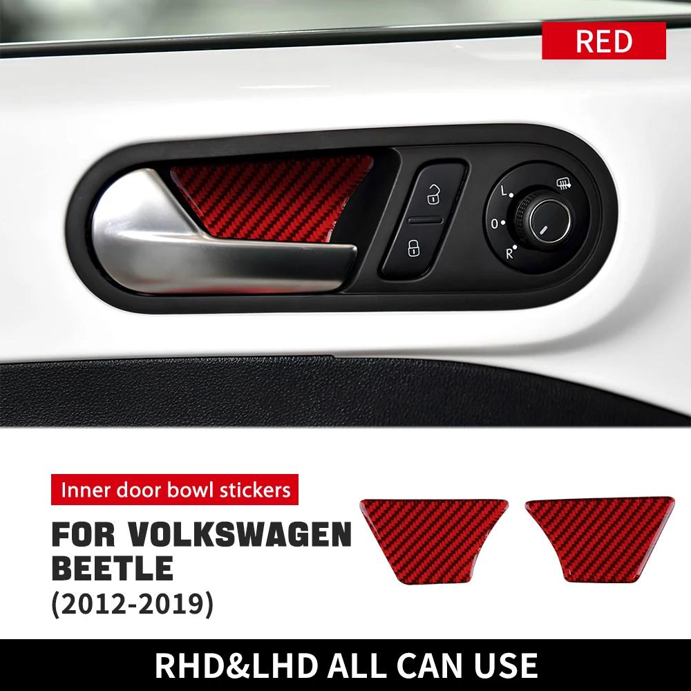 For Volkswagen Beetle 2012 2013 2014 2015 2016 2018 2019 Real Soft Carbon Fiber Inner Door Handle Sticker LHD RHD Accessories