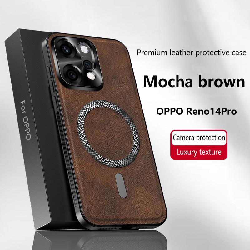 For Oppo Reno 14 Pro Case Magnetic Elegant Leather Wear-Resistant Lens Fully Covered Non-Slip Grip Edge Cover Shell