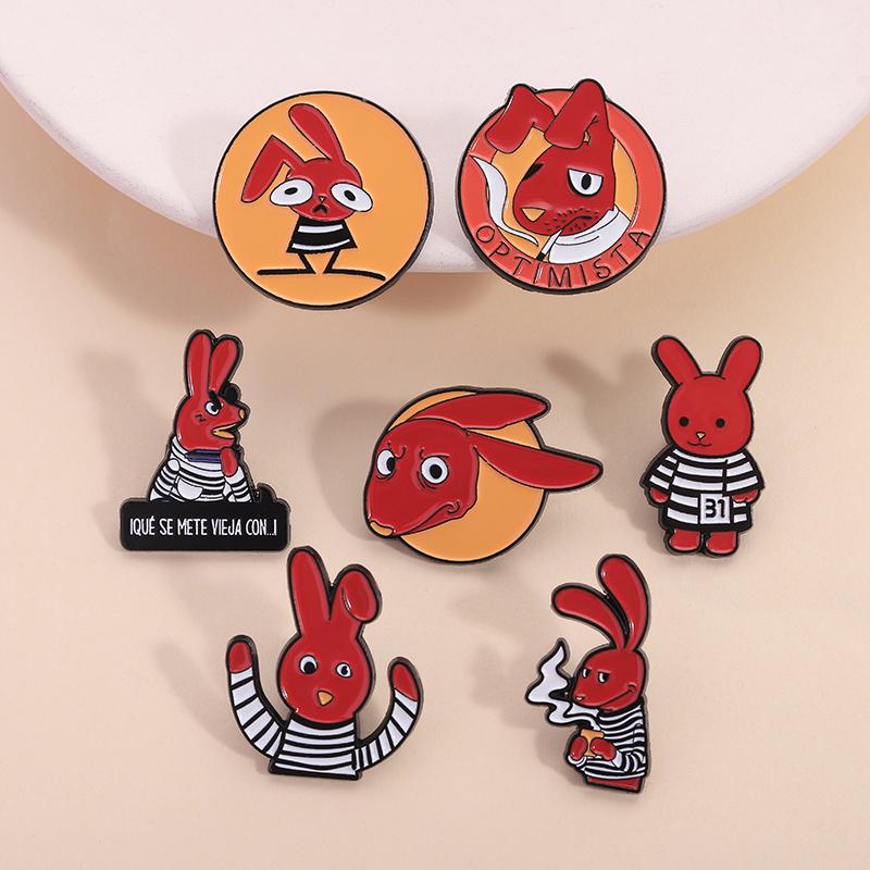 Cartoon Anime Character Enamel Pin Cute Cat Red Rabbit Dinosaur Frog Animal Brooches Lapel Badge Funny Jewelry Gifts For Friends