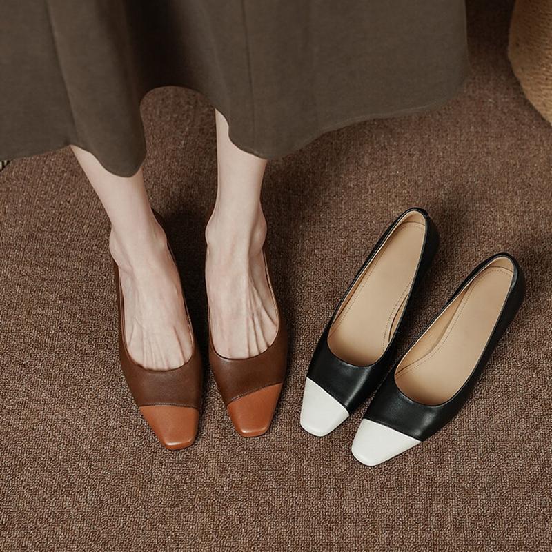 Fashion NEW Spring/Autumn Women Shoes Square Toe Chunky Heel Women Pumps Genuine Leather Shoes for Women Elegent Mixed Colors Cute Shoes