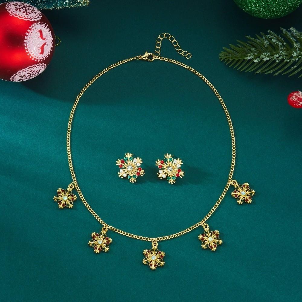 Colorful Christmas Jewelry Set Zinc Zinc Zinc Alloy Snowflake Necklace Creative Xmas Dangle Earrings Women