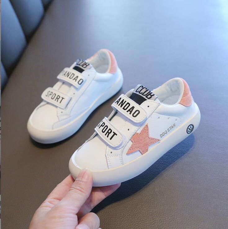 Children Casual Leather Boys Girls Sneakers Flats White Velcro Graffiti Kids Skate Shoes 21