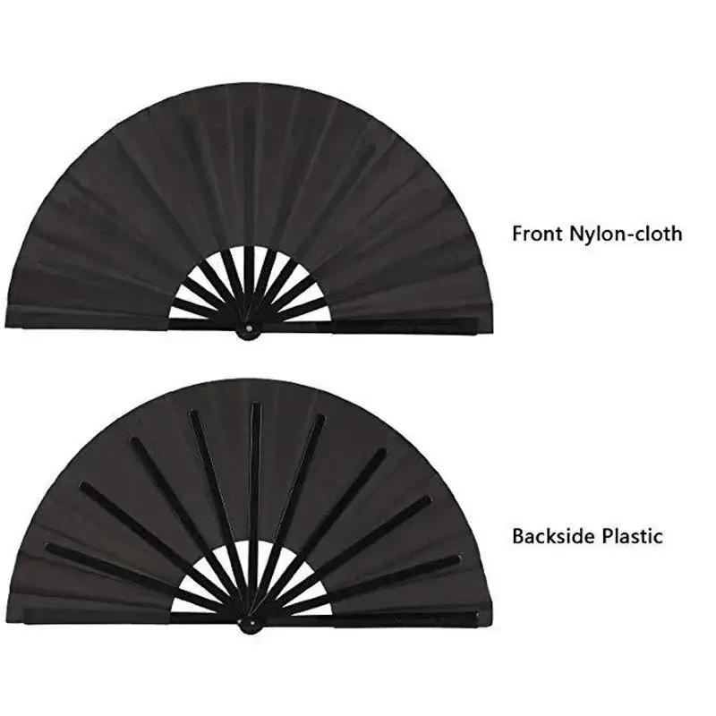 1 Pcs Vintage Black Chinese Style Folding Fans Kung Fu Fan Wedding Party Dance DIY Solid Color Pocket Hand Craft Decoration