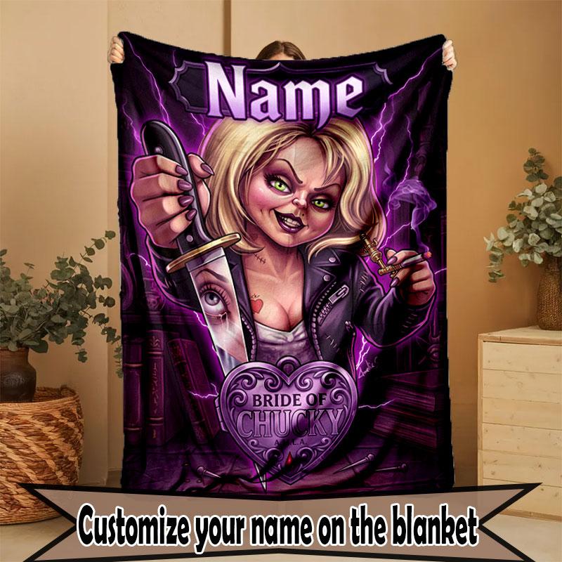 Custom Name Personalized Horror Theme Chucky Print Blanket, Home Decor, Bedroom, Sofa, Camping, Couch, Gifts for Birthday Christmas