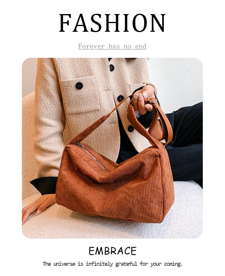 Velká retro plátěná taška přes rameno z manšestru pro ženy 2023 - Ležérní crossbody taška pro studenty