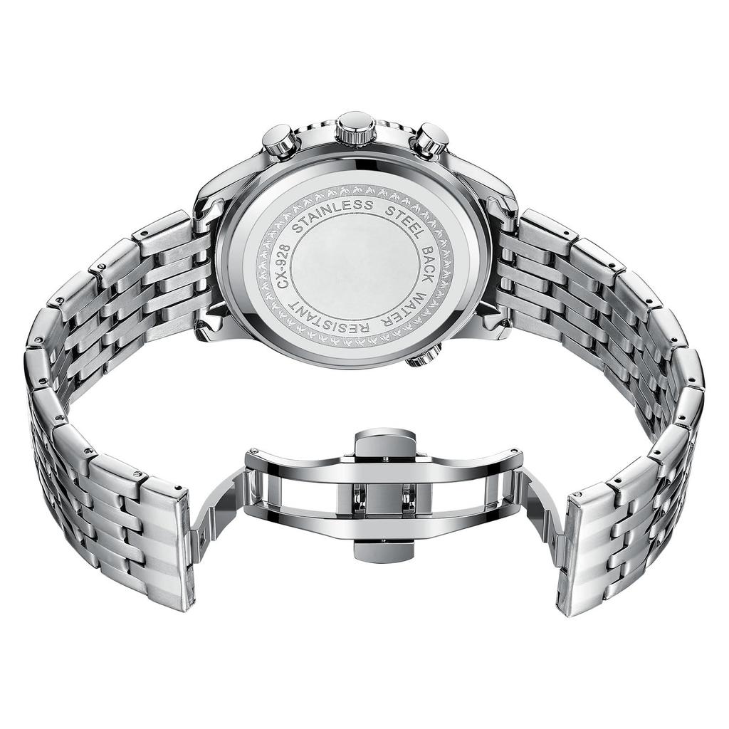 Stainless Steel Watch with Analog 3ATM Water Small Luminous Quartz Silver A Fashionable Accessory for and Boyfriends Men's Calendar, Display,