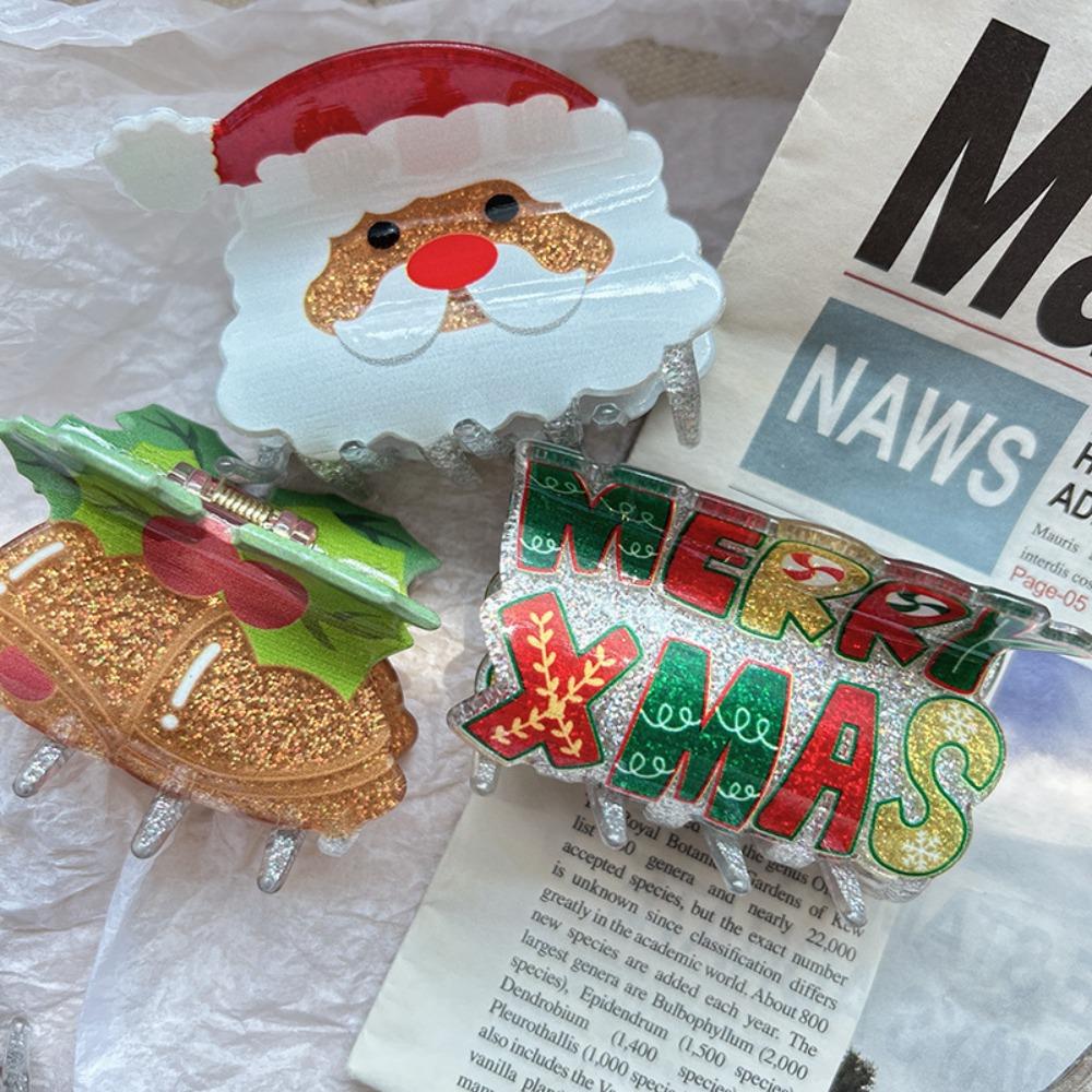 Acrylic Christmas Tree Hair Claw Snowhouse Cartoon Hair Grab Clip Santa Claus Shark Clip Girl