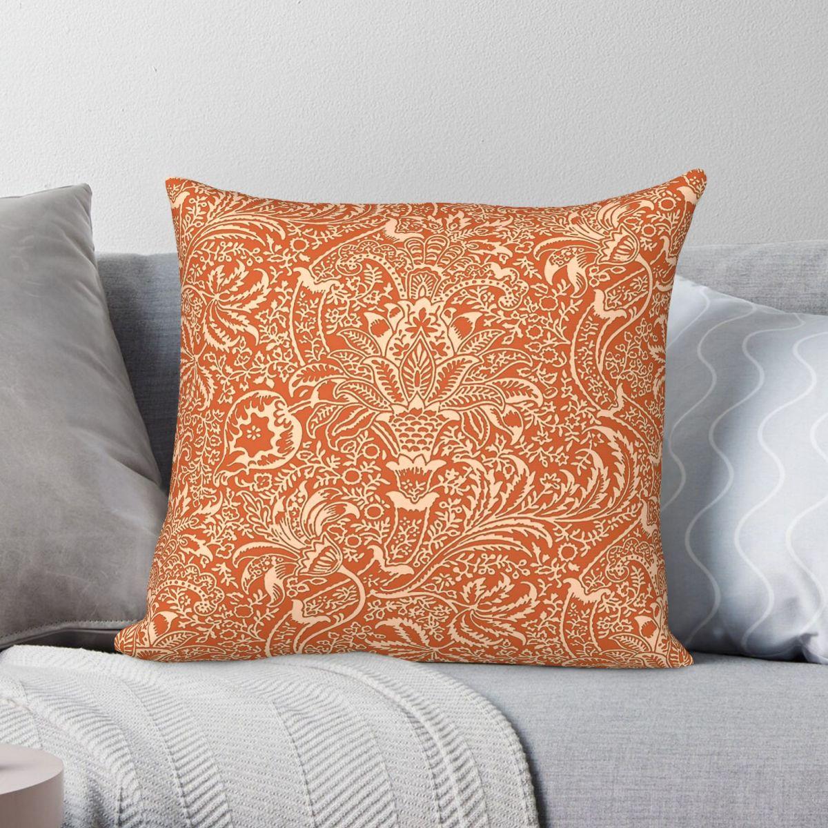 Exquisite Ornaments Unisex Coral/Orange/Peach William Morris Pillowcase Polyester Linen Velvet Pattern Zip Decorative Pillow Case Room Cushion Cover