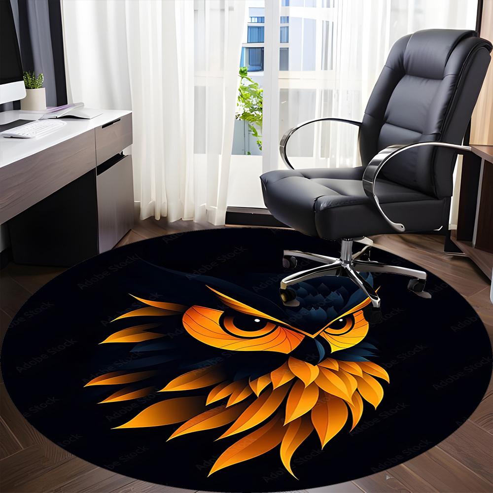 1PC Owl Head Office Round Area Rug, Mat Suitable For Office, Under Office Chairs Bedroom Living Room Home Decor, Room Deco