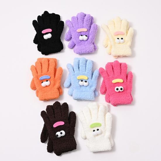 1 Paar Damen Korallenfleece Handschuhe Cartoon Augen Wurstmäuler Fünffinger Thermisch