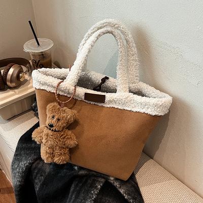 Women's Bags, Niche Suede, Portable Vegetable Baskets, Bags, Plush Hand Bucket Bags, All-match In Autumn and Winter