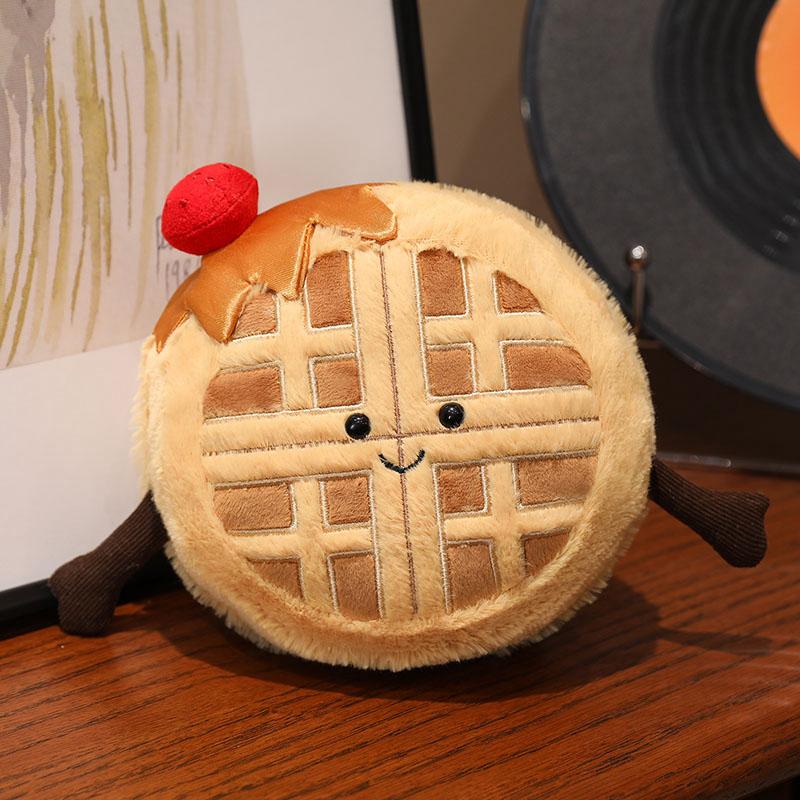 Cute Waffle Plush Doll Stuffed Food Toy with Smiling Face Soft Huggable Plushies Birthday Gift Girl Child